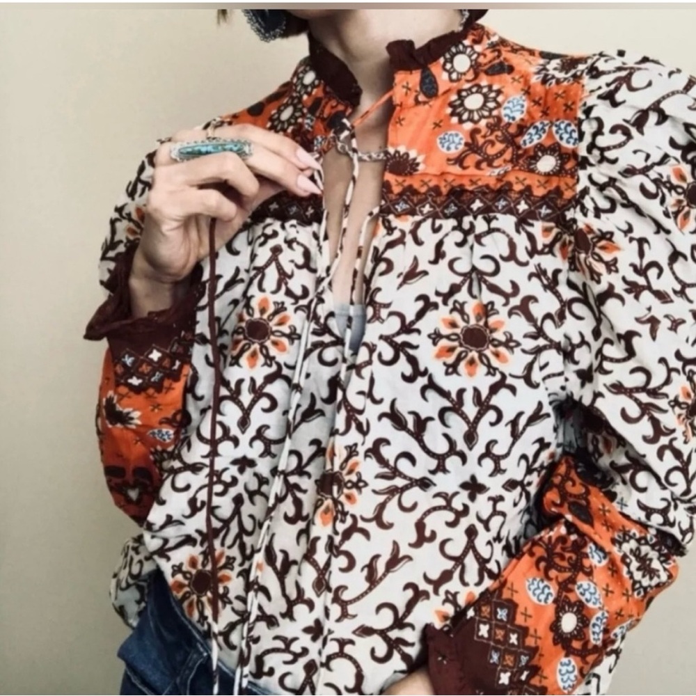 House of Harlow 1960 Puff Long Sleeve with Ruffle in Burnt Orange - Size Medium